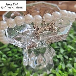 Pet Jewelry Faux Pearl & Rhinestone Encrusted Silver Tone Bone NWOT